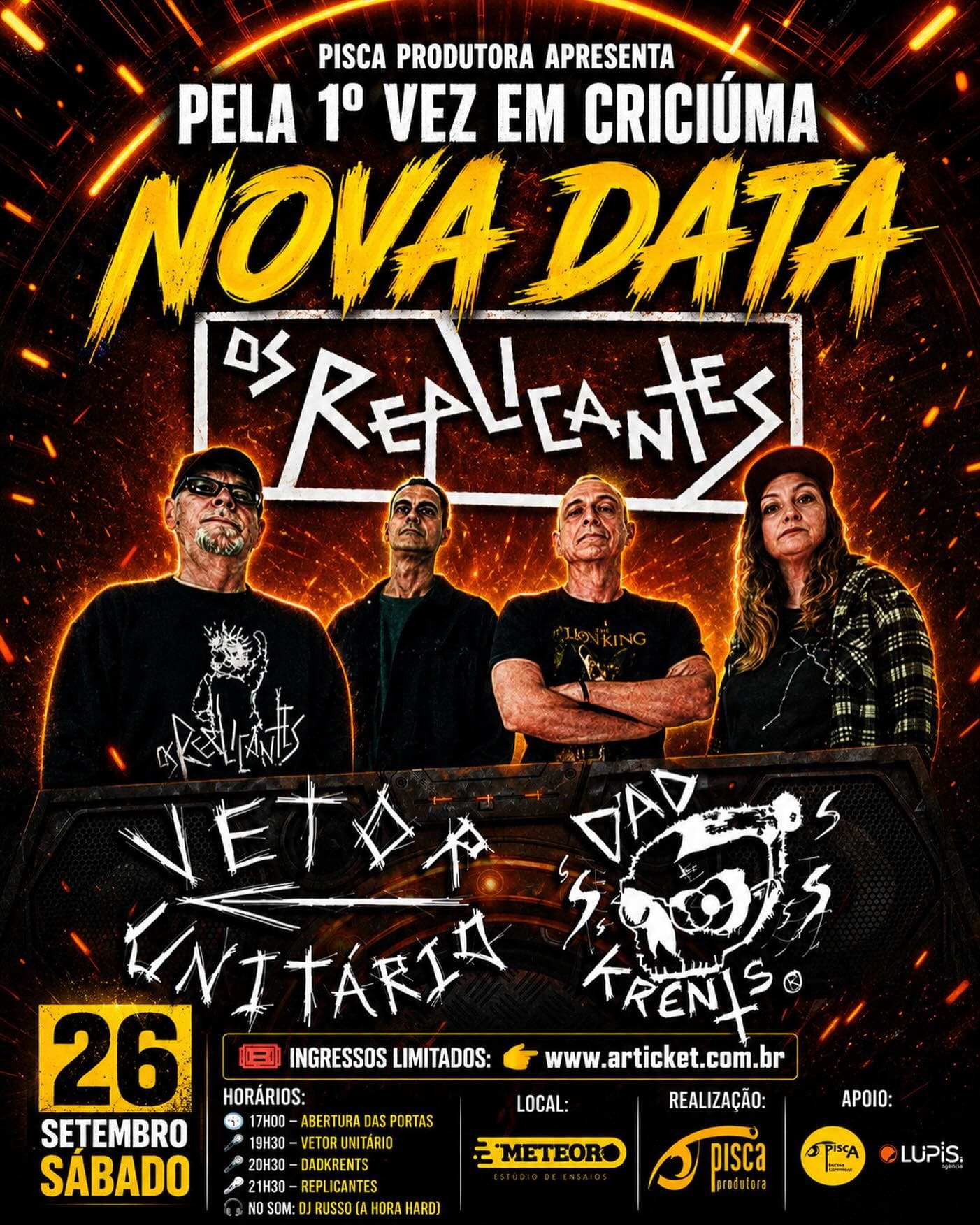 26/09 - REPLICANTES em Criciúma/SC | Ingressos